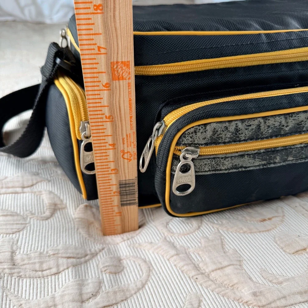 MIA Camera Shoulder Bag Black Yellow Canvas Padded Dividers Multi Pocket Bag